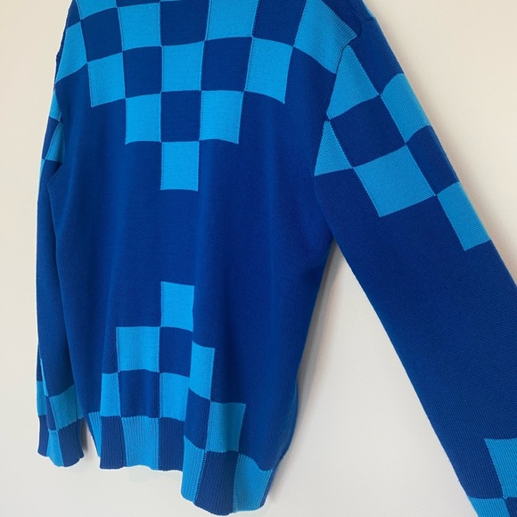 Louis Vuitton Sweater Wool Zipup Jacket Blue LV Knit Damier Mens Large Virgil - Picture 10 of 15